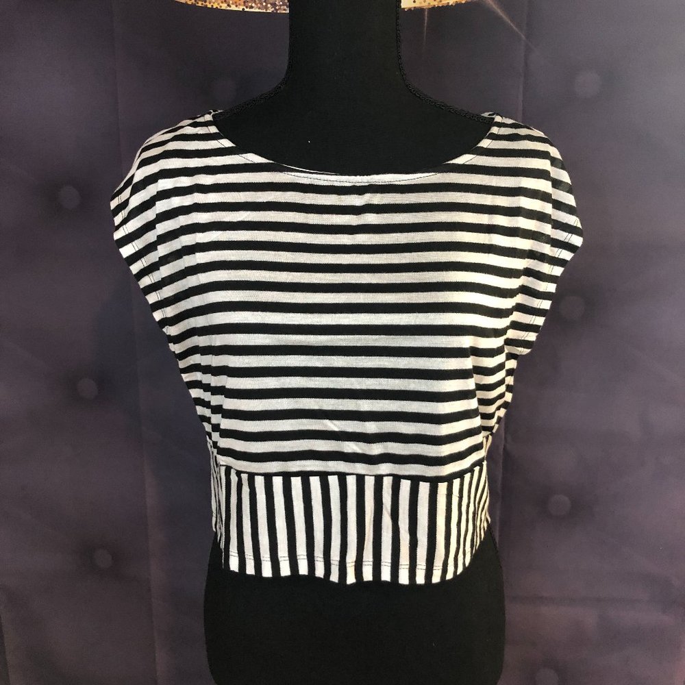 White Crop Top with Black Stripes